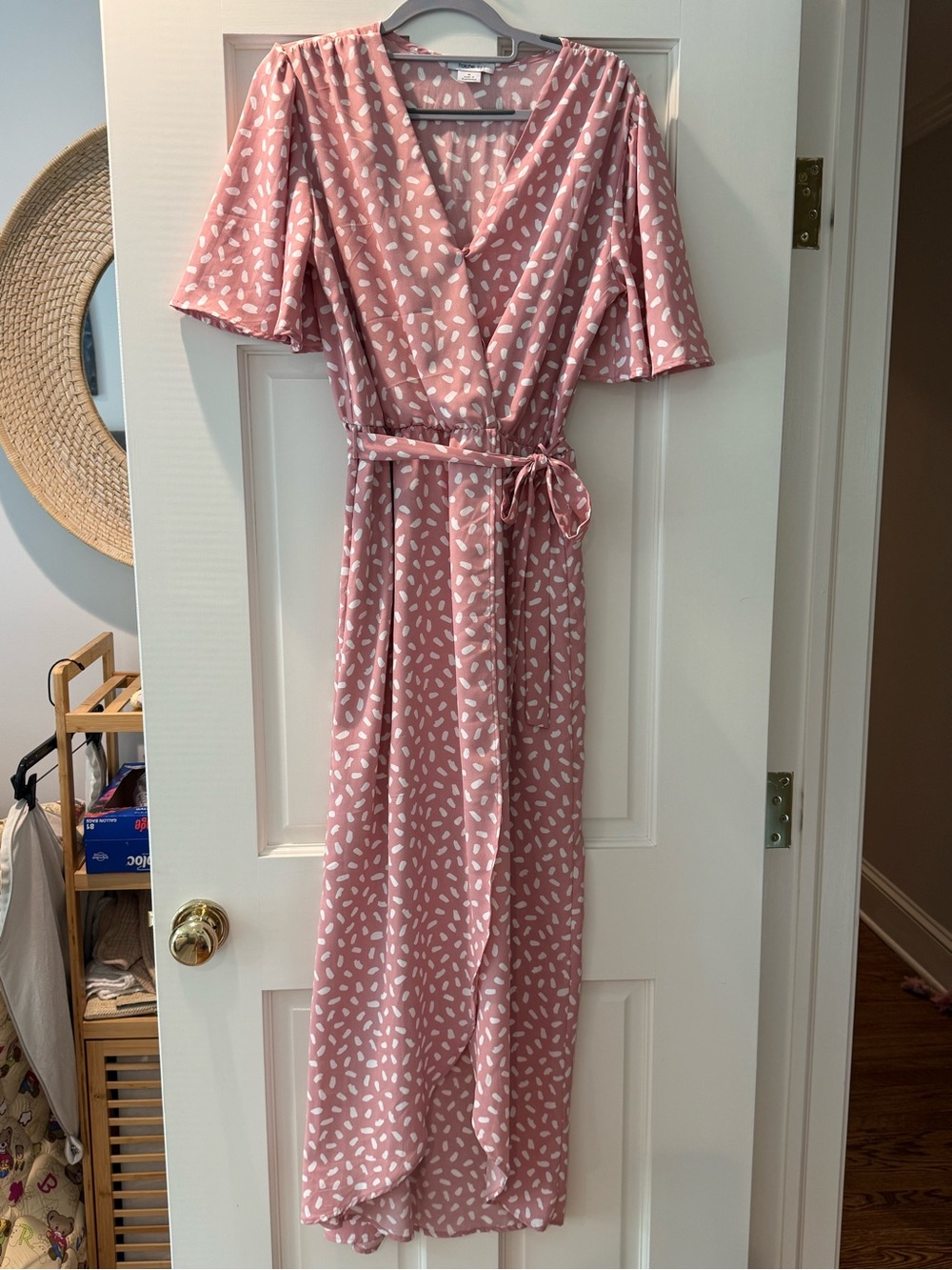 Women's Pink Printed Wrap Maxi Dress